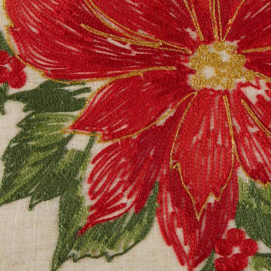DII® 70" Cream Poinsettia Holly Embroidered Table Runner
